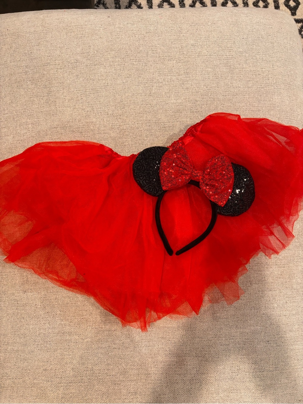Red Minnie-Style Tutu Skirt with Black Sequin Ear Headband - Kids Costume